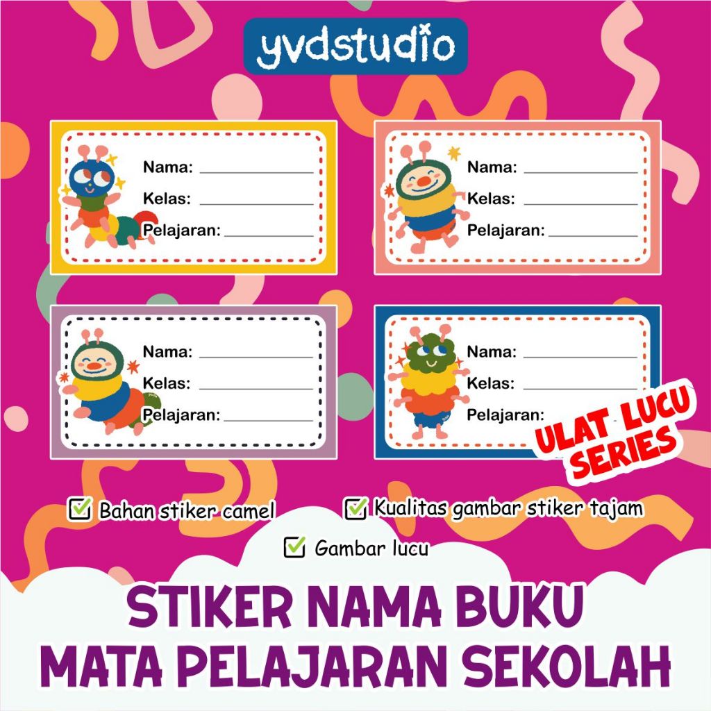 

Isi 44 Stiker Mapel - Label Buku Pelajaran Sekolah - YVDSTUDIO - Stiker Mata Pelajaran ULAT LUCU SERIES