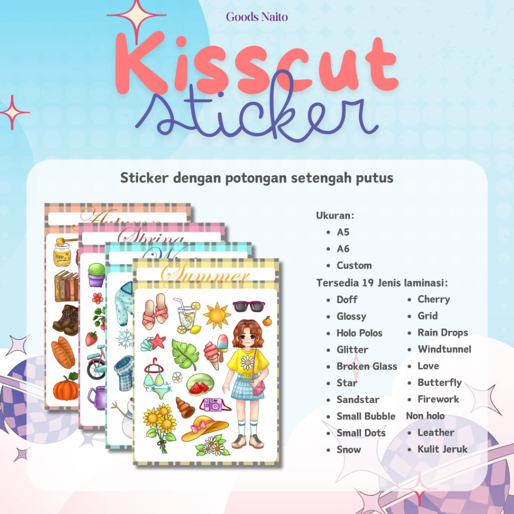 

CUSTOM CETAK STIKER KISSCUT A6 DENGAN LAMINASI