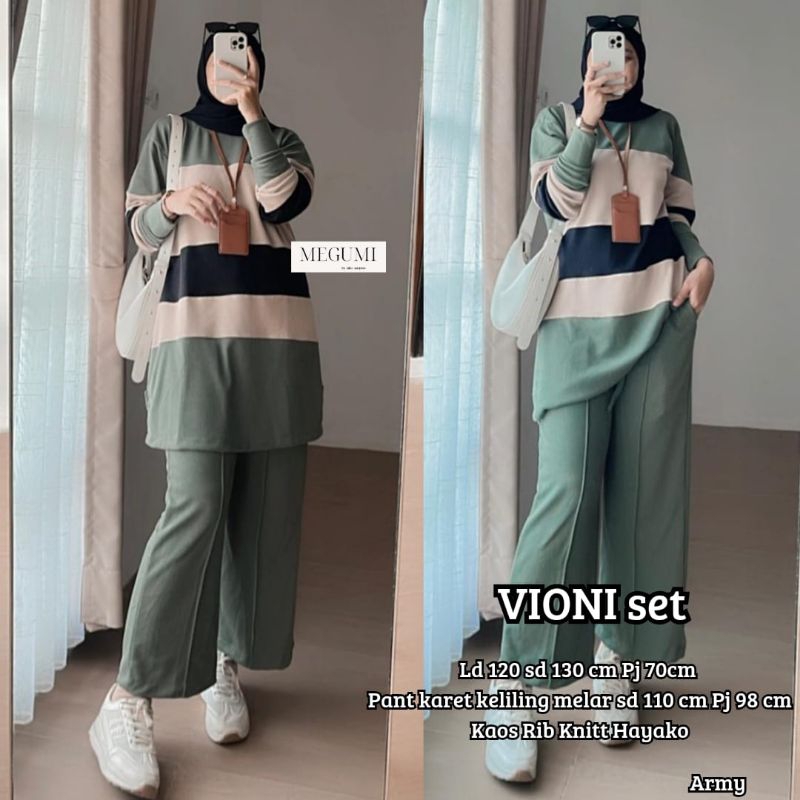 SETELAN KAOS ASTER RIB KNITT HAYAKO LD 120-130 VIONI SET ONE SET CELANA KULOT WANITA KEKINIAN MOYIF 