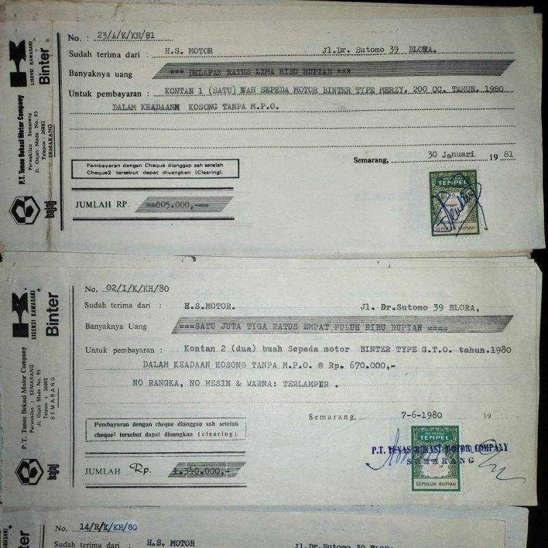 Dokumen Jadul Kawasaki BINTER MERZY KZ200 // BINTER KE125 // BINTER GTO // BINTER KH100 // VESPA BAJ