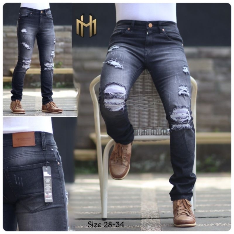 Celana Pria Jeans sobek Bikers knee Riped Sofjeans Slimfit Denim Keren cwo
