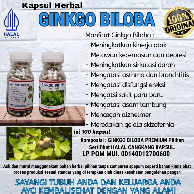 Ginkgo Biloba/Gingko Biloba isi 100 kapsul. Nutrisi otak