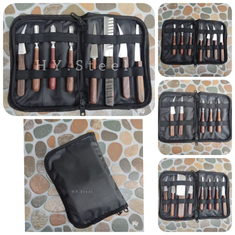 SATU SET PISAU GARNISH / PISAU UKIR BUAH / PISAU CARVING / pisau garnish isi 8 lengkap dengan dompet
