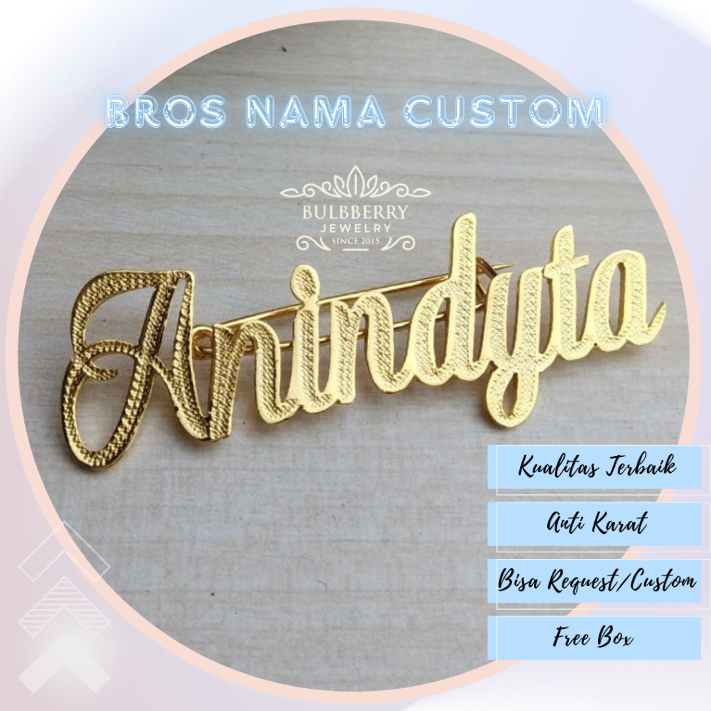 Bulbberryshop - RING HIJAB NAMA BROS PENITI LAPIS EMAS ASLI trend FASHION MUSLIM terbaru- Model Anin