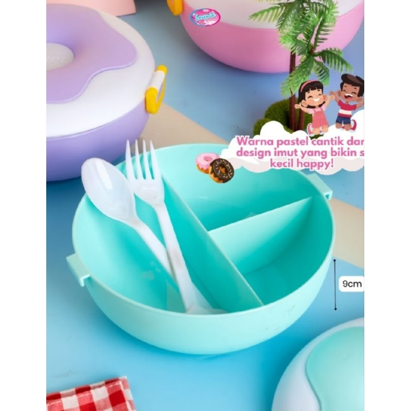 1 Set Lunch Box Donut Dengan Sendok / Tempat Makan Donat Free Sendok Garpu / Kotak Bekal Donat Bpa