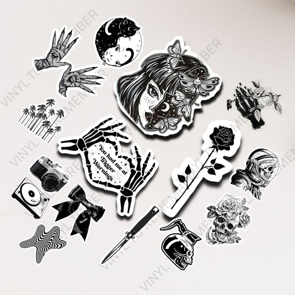 

Sticker Hitam Putih Black And White Dark Aesthetic Y2k Retro Vintage Vinyl Pinterest Skull Tengkorak Anime Kamera Bunga Waterproof
