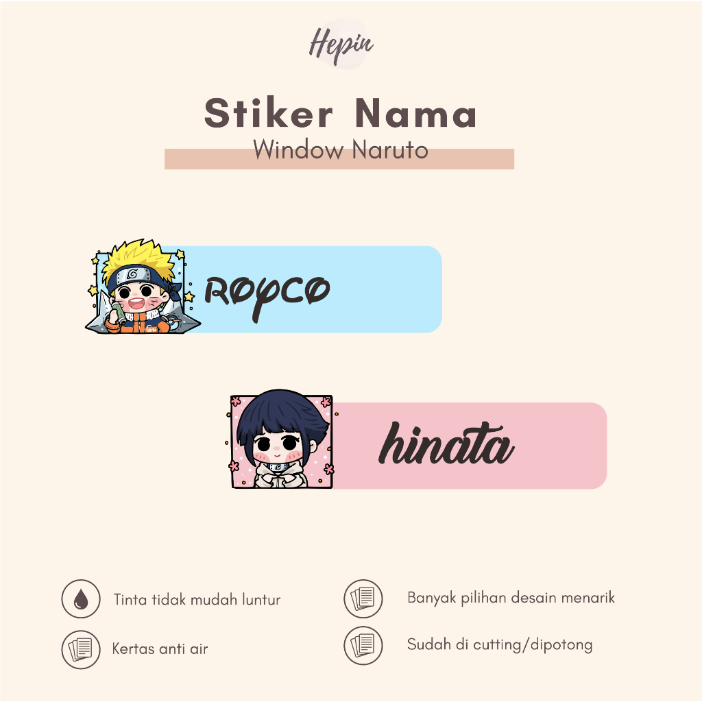 

(90 - 120 pcs) label nama Lucu Window Anime NARUTO / Stiker Nama Anak Murah / Label Nama Custom/cutting stiker nama anda