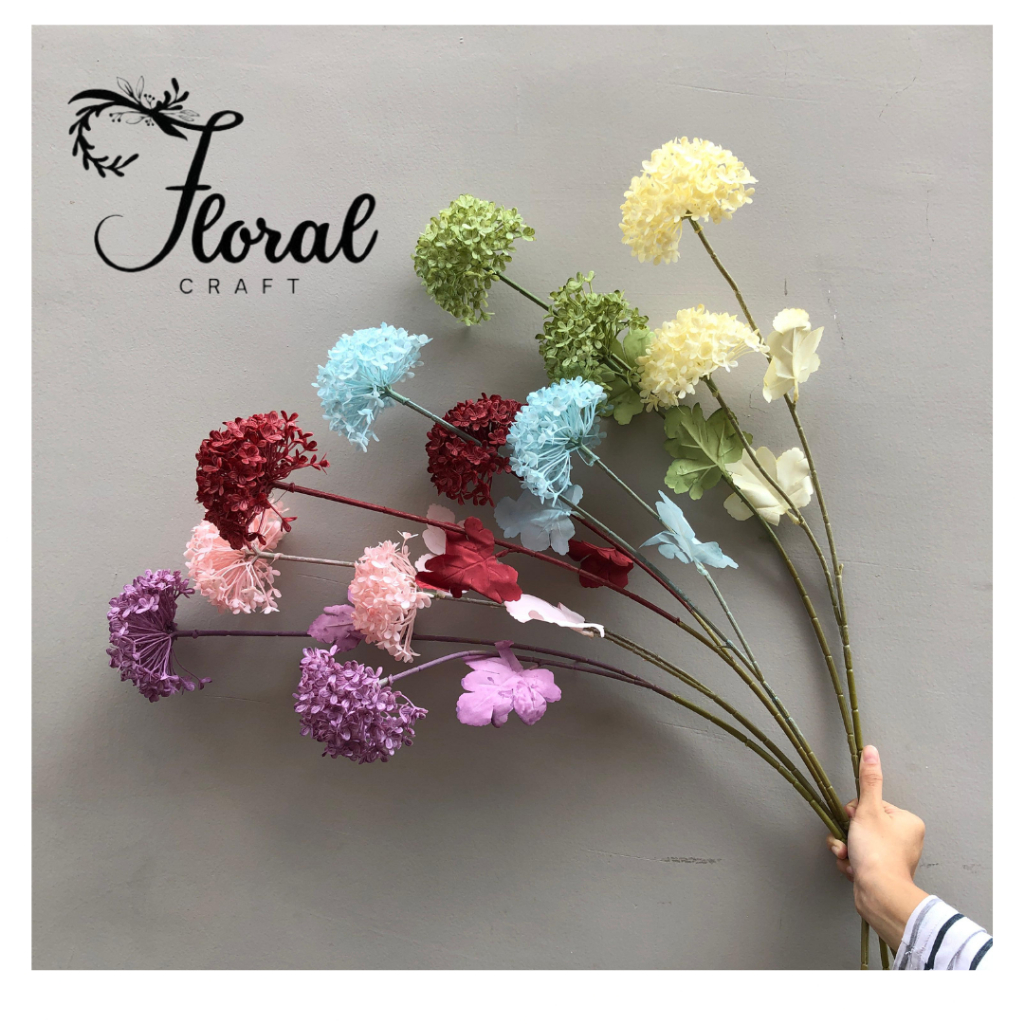 Bunga Snowball / Asoka Pompom Cabang 2 Jumbo Artificial - Bunga Bola Besar Dekorasi Wedding Pelamina