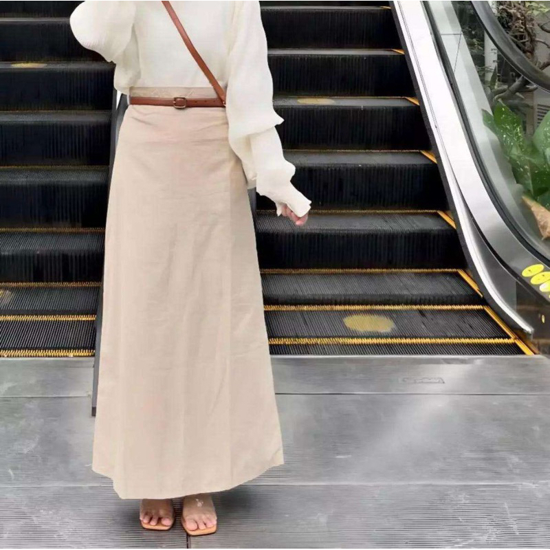 FF Rok Skirt Linen Audy Polos Warna Beragam