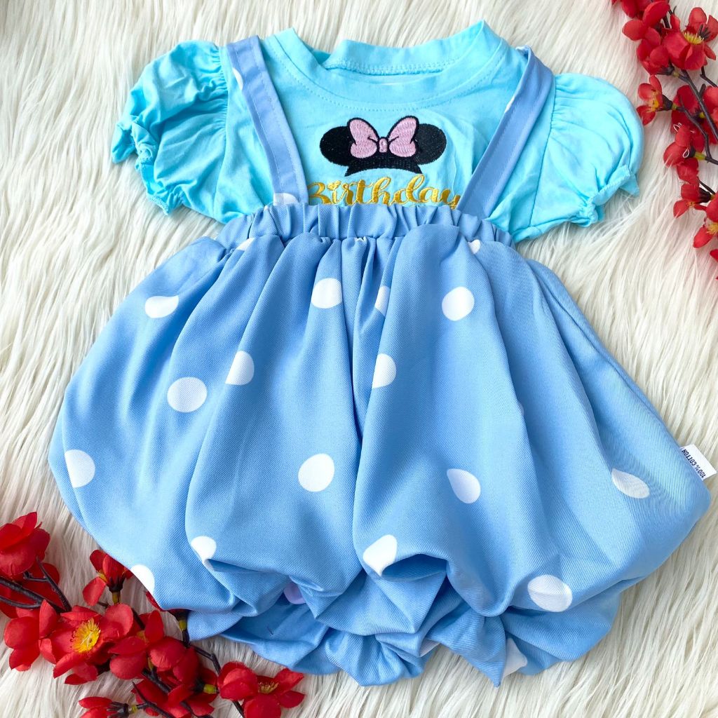 Baju dress balon motif polkadot lucu gemes fashion anak bayi cewek perempuan baby girl 0-6bulan mura