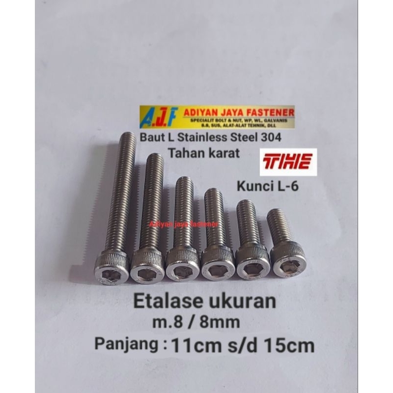 Baut L Stainless 304/ DRAT BAUT 12/ M.8( Panjang 11cm-12cm-13cm-14cm-15cm )P.1,25
