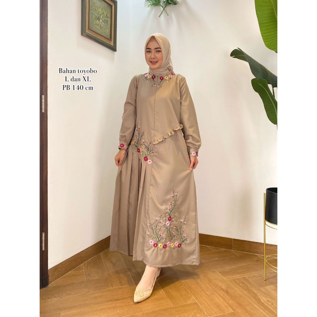 Gamis bordir rempel samping terlaris bahan katun toyobo