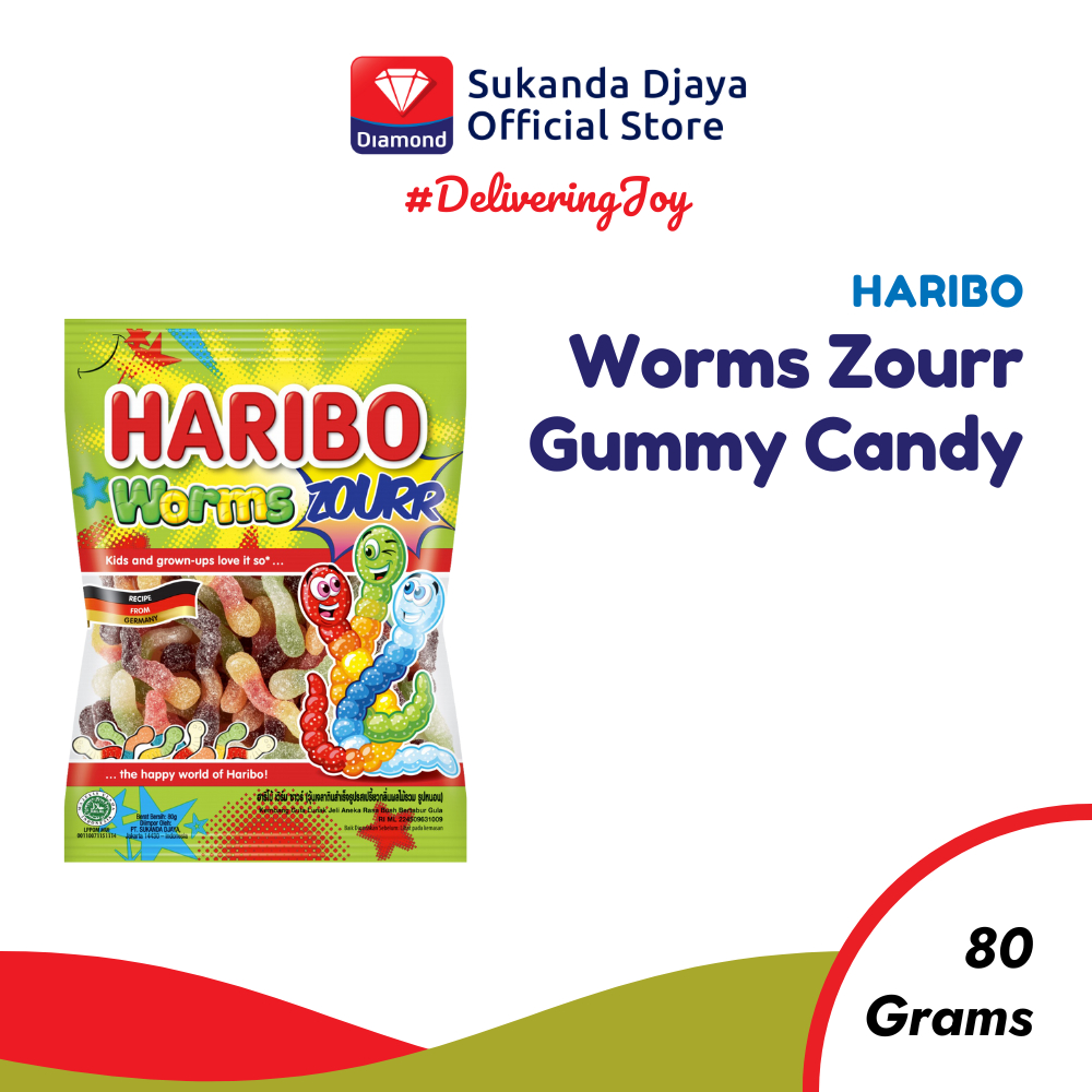 

Haribo Worms Zourr Gummy Candy Permen 80 Gr