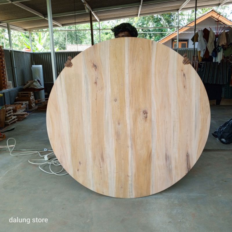 kayu bulat diameter 150 cm tebal 2 cm papan alas meja papan bulat