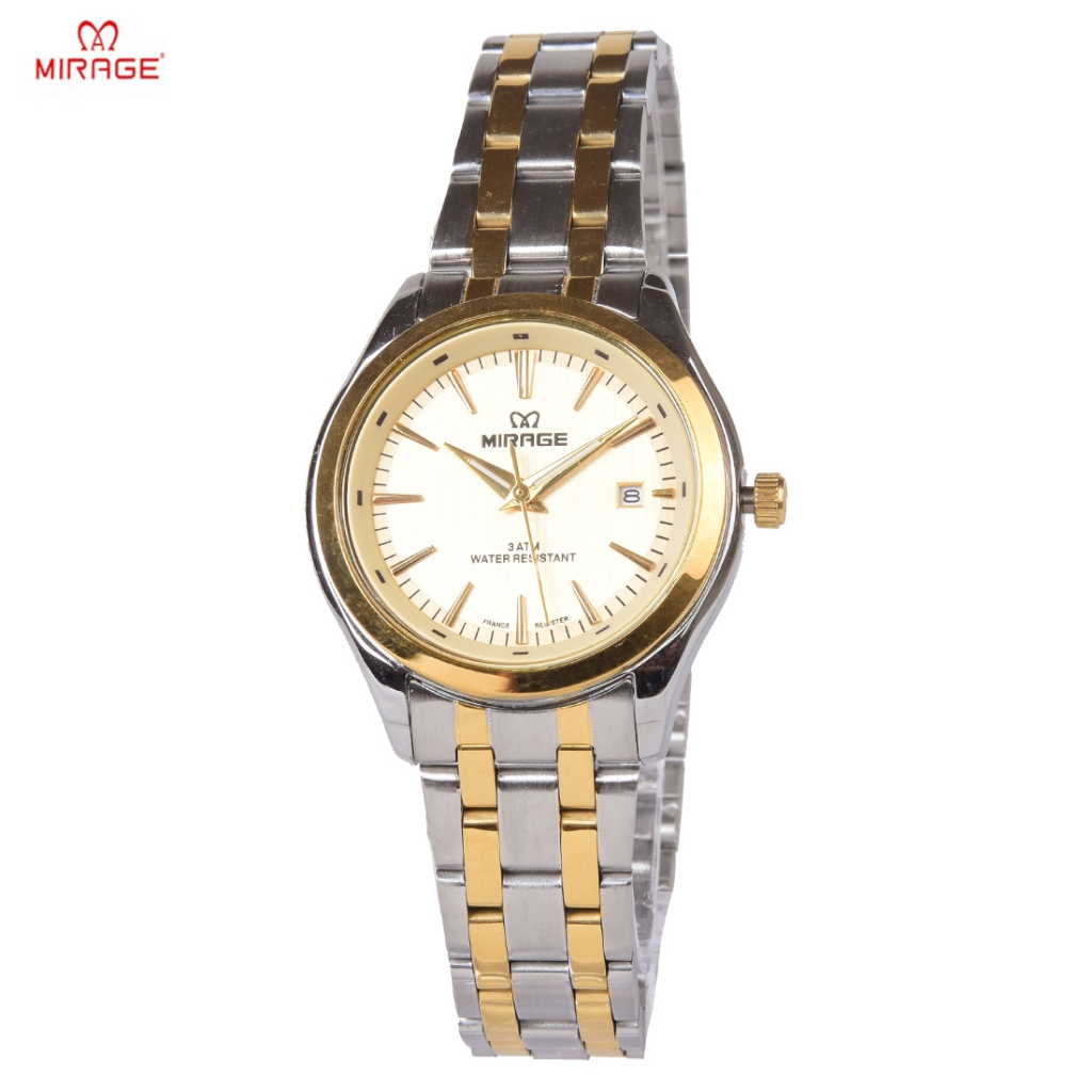 Mirage 8754L Jam Tangan Analog Wanita - Silver Gold Dial Stainless Steel