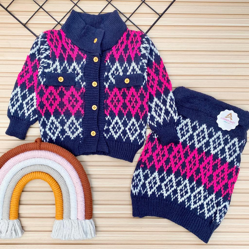 Setelan Rok Bayi Baru Lahir Setelan Rajut Anak Perempuan Setelan Rok Sweater Rajut Anak 3-12 Bulan A