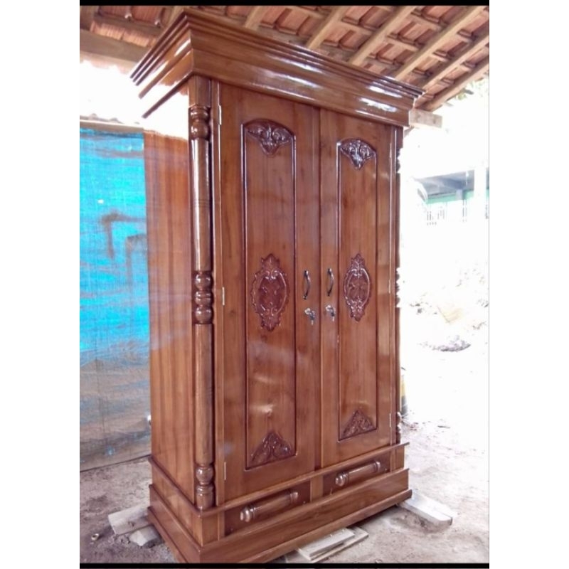 lemari 2 pintu kayu jati/almari pakaian 2 pintu kayu jati jepara