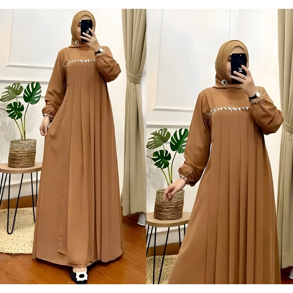 Bj Gsmis Elegant Dress Lebaran Aesthetic 2026 Gamis Wanita Elegan Viral Hamis Syari Set Hijab Gamos 
