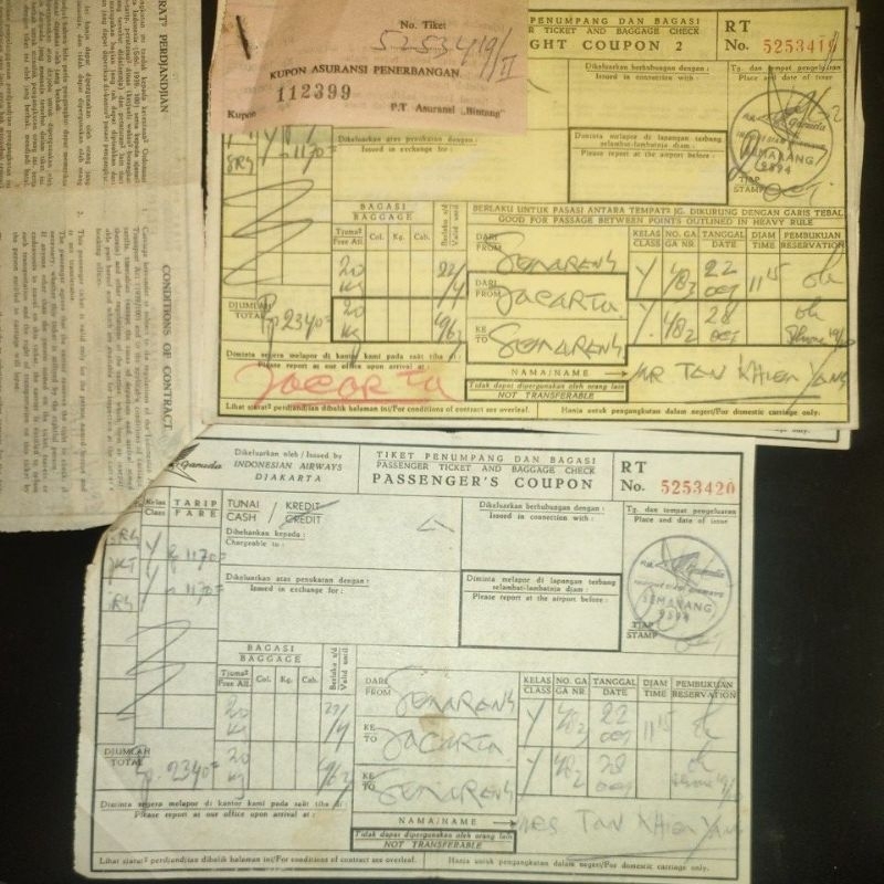 Koleksi Tiket Jadul Pesawat Garuda Tahun 1950 Ori