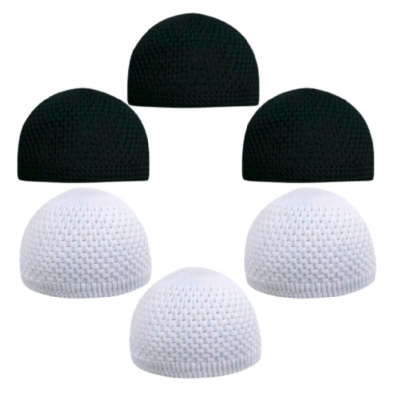 Peci Rajut Dewasa Peci Haji Putih Hitam