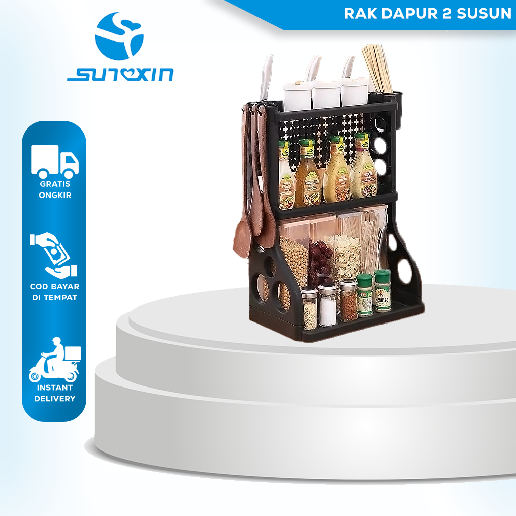 Sunxin - Rak Perlengkapan Dapur 2 Susun, Rak Serbaguna, Rak Bumbu, Rak Pisau