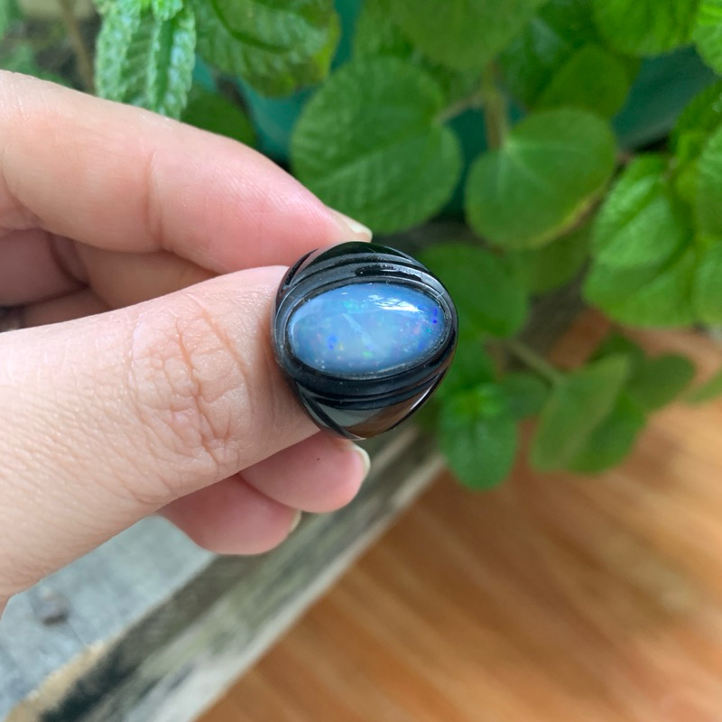 Cincin Batu Natural Kalimaya Banten Milky Jarong Rintik Ring Tanduk Size 7