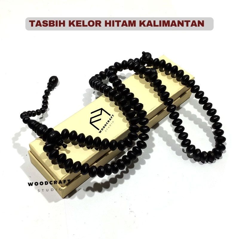 Tasbih kayu HITAM Kalimantan asli hitam pekat model pipih roda 99 butir