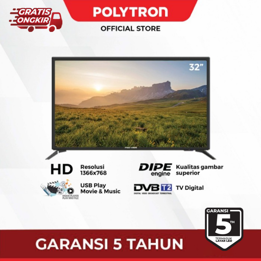 LED TV POLYTRON 32" 32V1853 32 INCH USB HD HDMI DIGITAL TV
