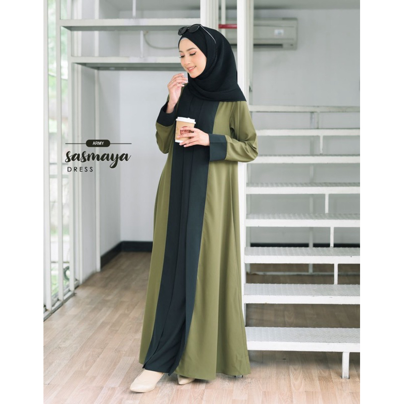 ANB FASHION | GAMIS DRESS ABAYA SASMAYA BUSUI POLOS TWO TONE