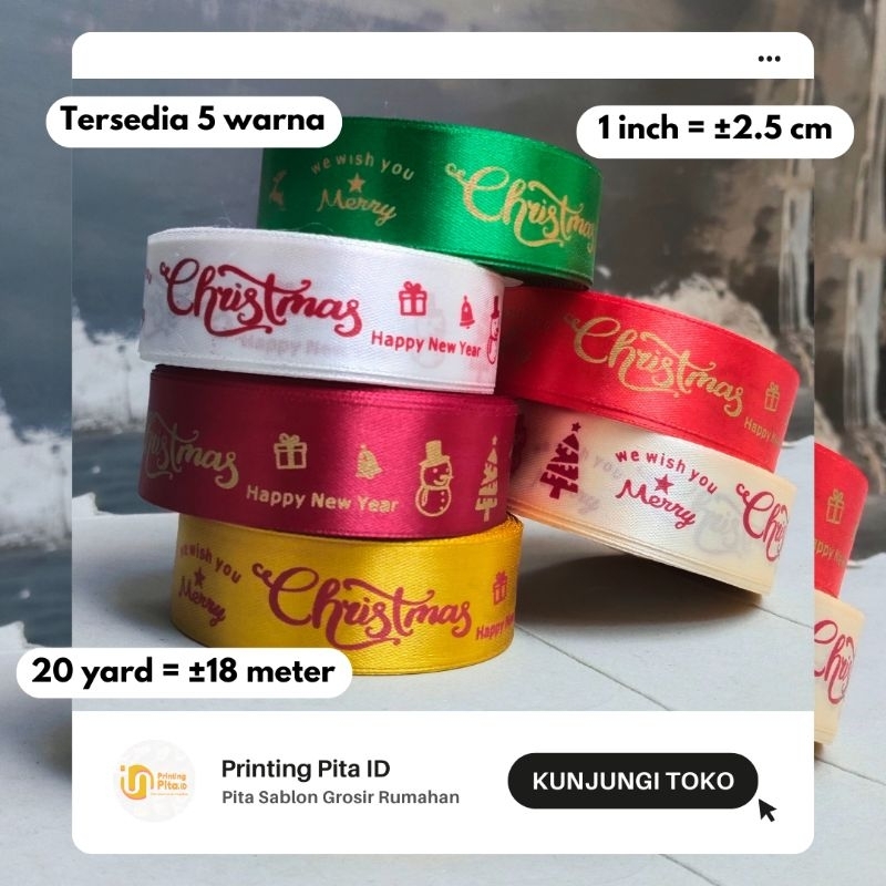 

(Motif 1) PITA MERRY CHRISTMAS HAPPY NEW YEAR 1 inch 1 roll @20 yard | Pita Natal | PrintingPitaID