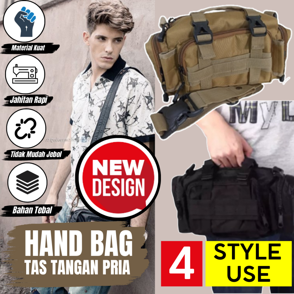 Mens Bag Mini Travel Tas Pria Multifungsi 4 Model Use Style Tactical Pinggang Waist Bag Jinjing Slem