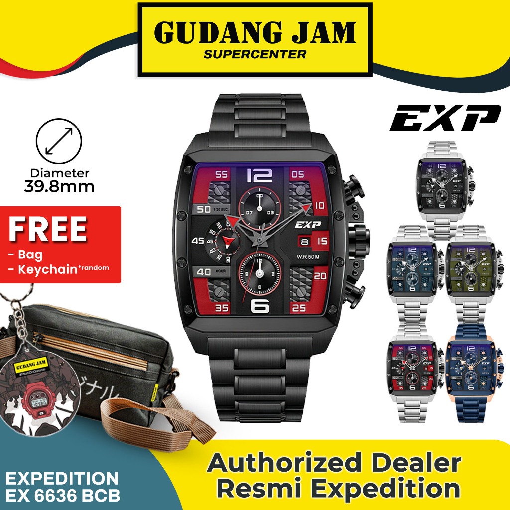 Jam Tangan Pria Analog Expedition EX 6636 BCB EX6636 E 6636 EX6636BCB 6636 Stainless Steel Strap