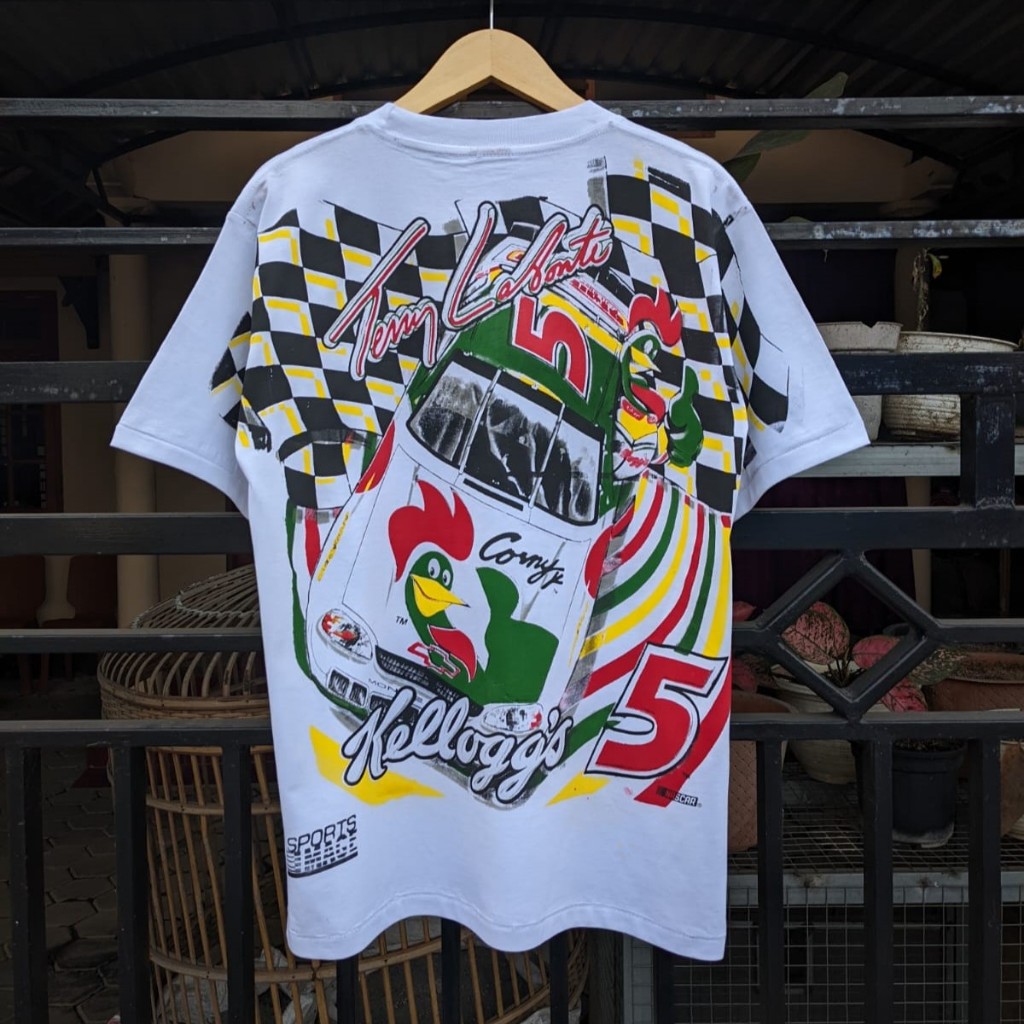 [ORI] Vintage Terry Labonte Kelloggs Chase T-shirt Medium 1998 Aop Nascar Made In Usa Kaos Pria