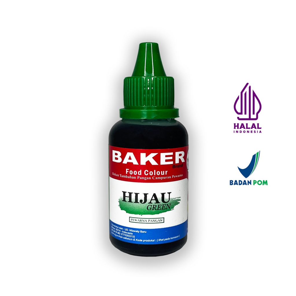 

Pewarna makanan / cream kue / makanan / minuman / pudding / ice cream / muffin / whipped cream / macaron / bahan kue Green Hijau - BAKER MS ( 40g ) Halal