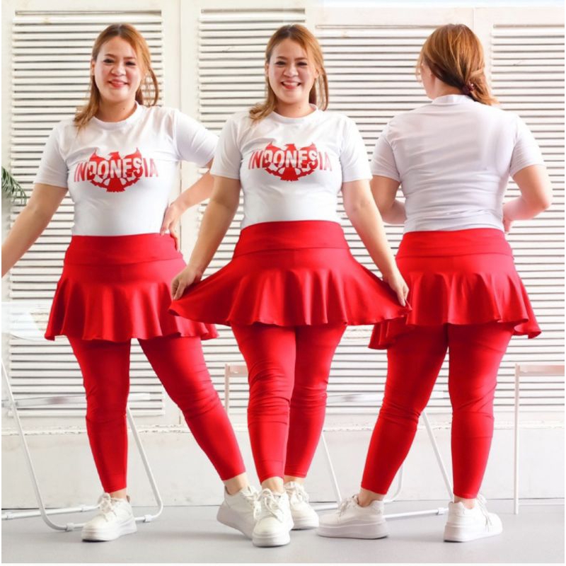 Merdeka merah putih Celana Rok Senam Merah Putih Ukuran Jumbo XXL Bahan Spandek Polyester aneka mode