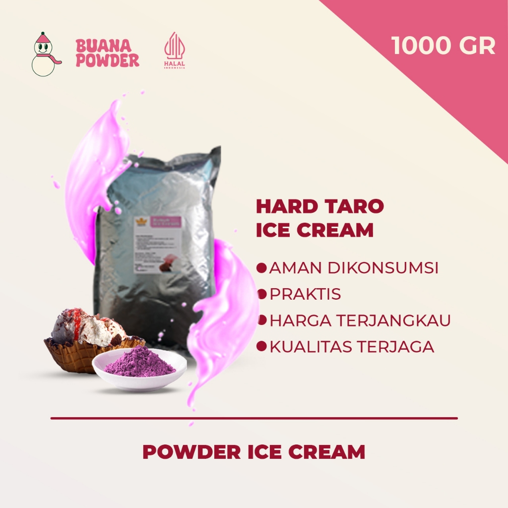 BUANAPOWDER - BUBUK ES KRIM MURAH RASA TARO 1000 gr / HARD TARO ICE CREAM POWDER