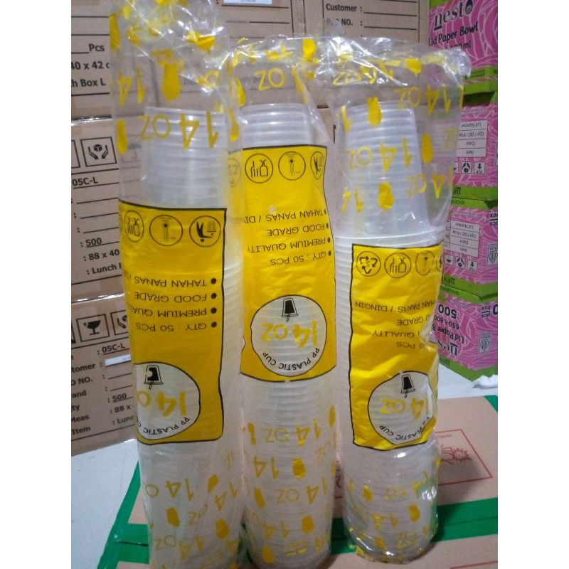 HP - Gelas Plastik Cup 14 Oz 7gr GP DATAR Dan OVAL POLOS Perslop isi 50pcs