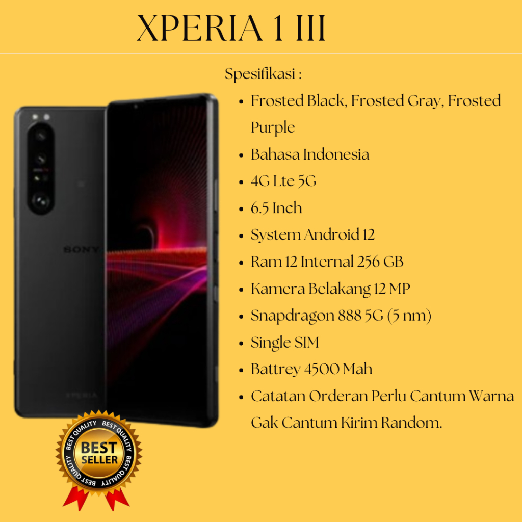 SONY XPERIA 1 iii 5G 12-256GB GENERASI KE 3 SECOND ORIGNAL SPEC A101SO.