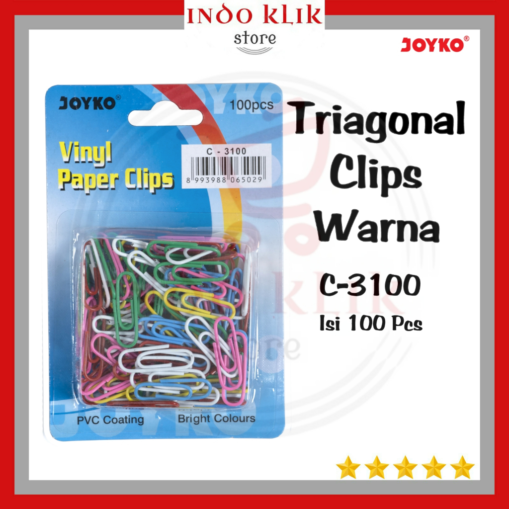 

Klip Penjepit Kertas isi 100pcs C 3100 Joyko / Paper Clip Warna Warni C3100 / Triagonal Penjepit Murah C-3100