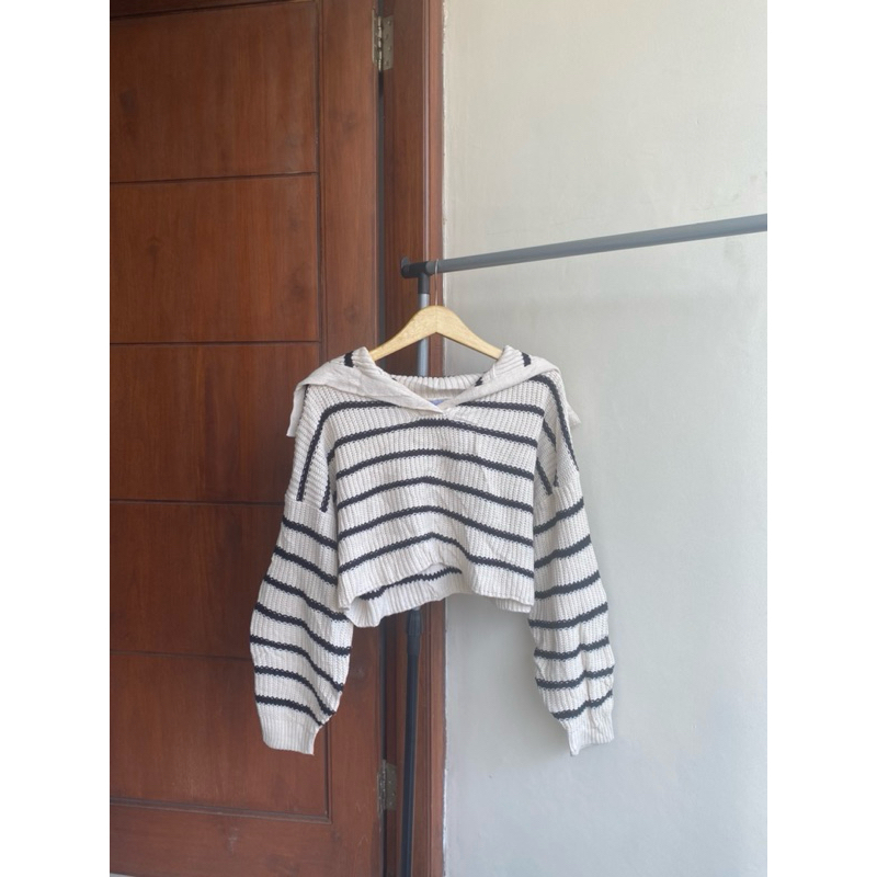 sweater rajut kerah sailor - sailor knit sweater  - sweater rajut salur - salur knit top - sweater r