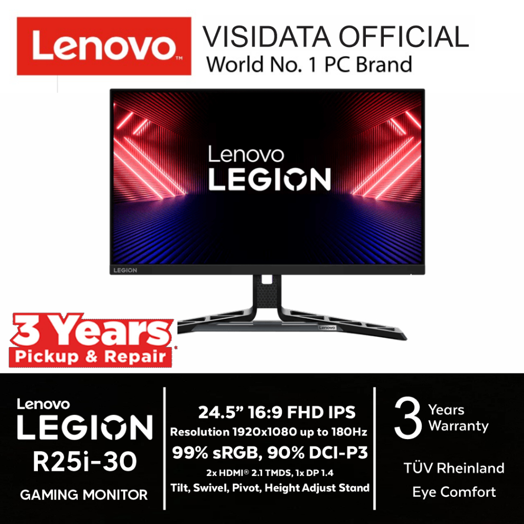 Lenovo Legion R25i-30 Gaming Monitor 24.5"FHD 99% sRGB, 90% DCI-P3 165Hz Anti glare