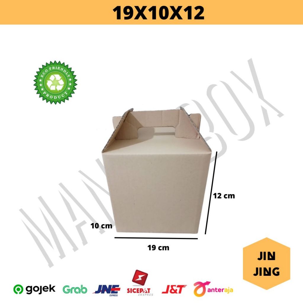 

Kardus kemasan 19x10x12 cm model jinjing tangan polos bahan coklat luar dalam untuk hampers
