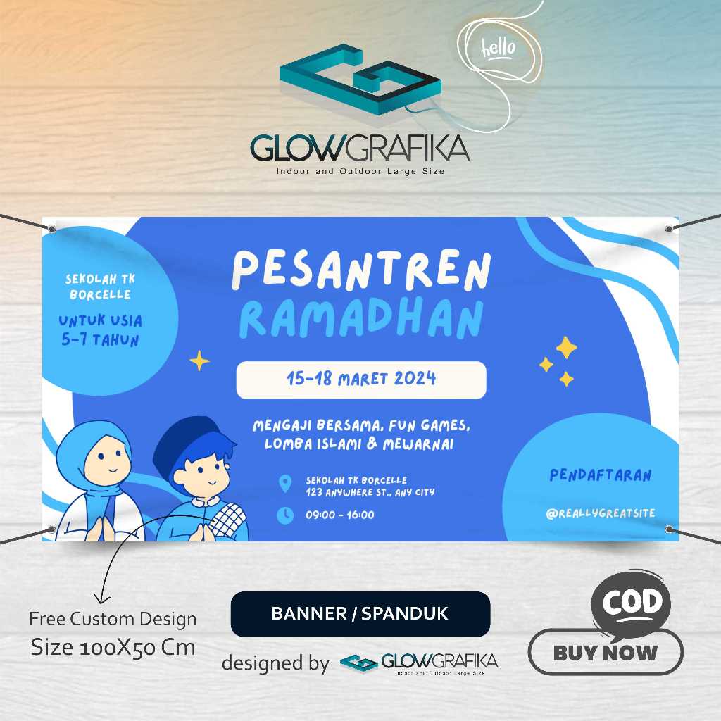 Cetak Spanduk Banner MMT Desain Spanduk Banner Acara Pesantren Ramadhan Untuk Anak Sekolah Berwarna 