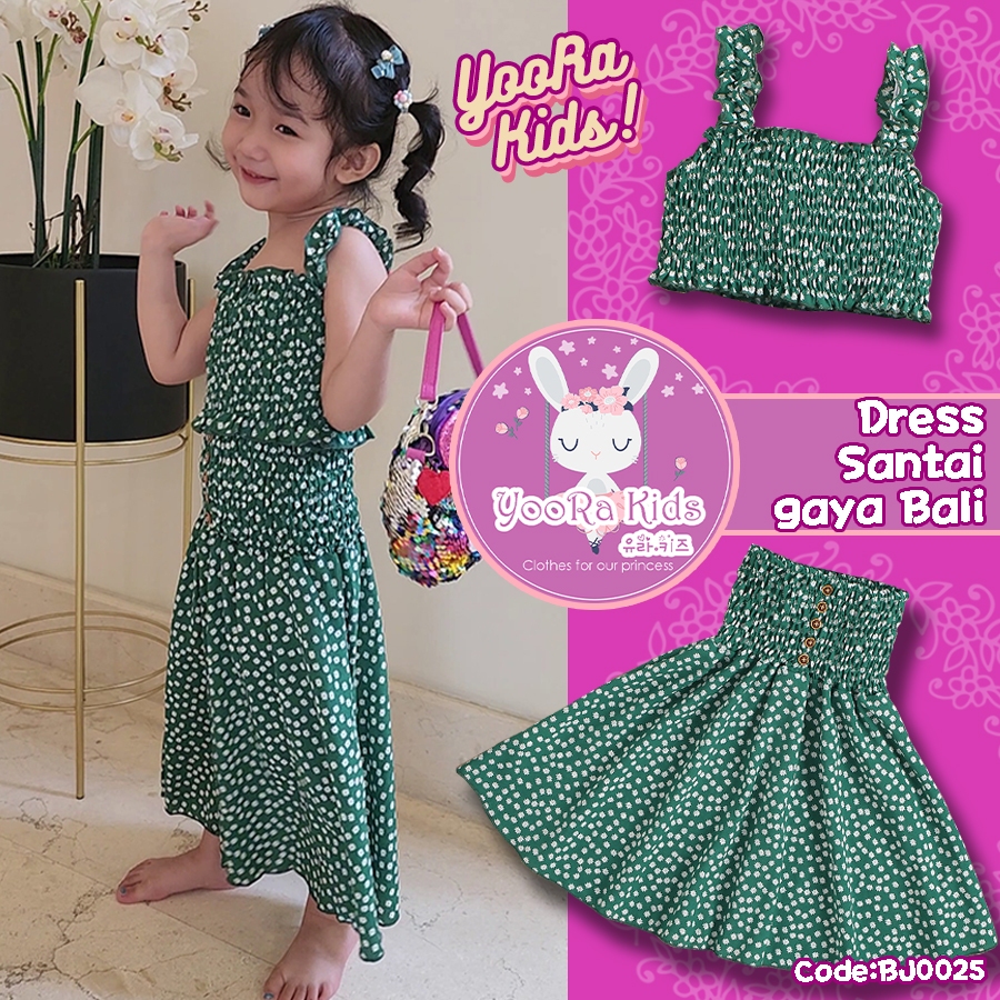 Yoorakids Setelan Frill Tanktop Bali Baju Dress Anak Perempuan Import cewek Santai Libur Pantai