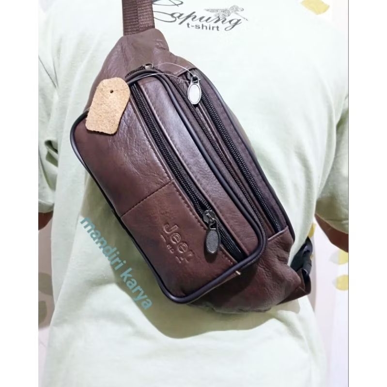 Tas pinggang kulit asli waistbag kulit/tas slempang dada kulit asli