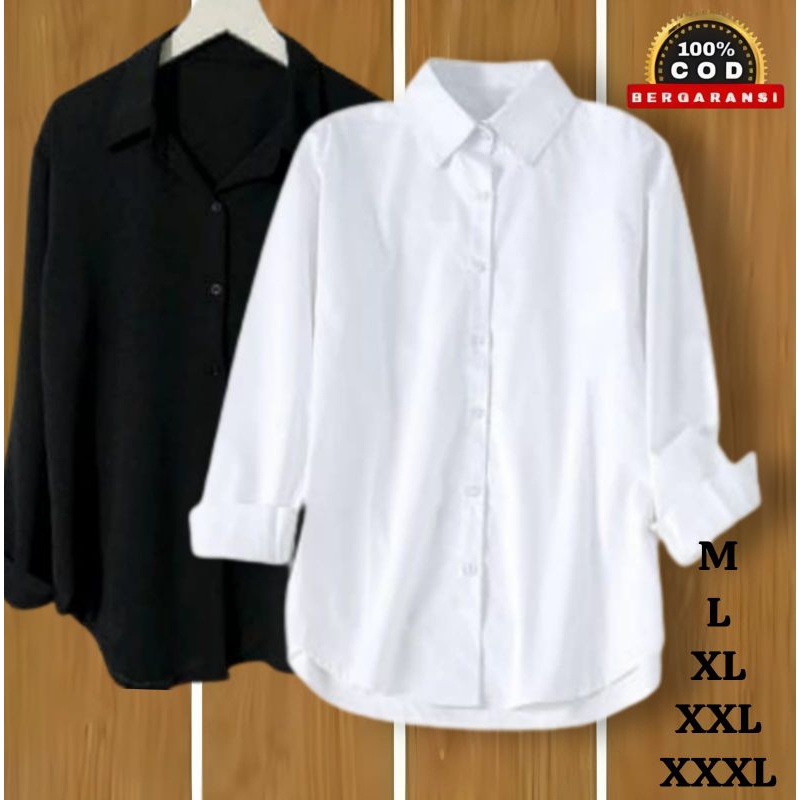 Kemeja Wanita Putih Hitam Polos Formal Baju Hem Cewek Distro Seragam Kerja