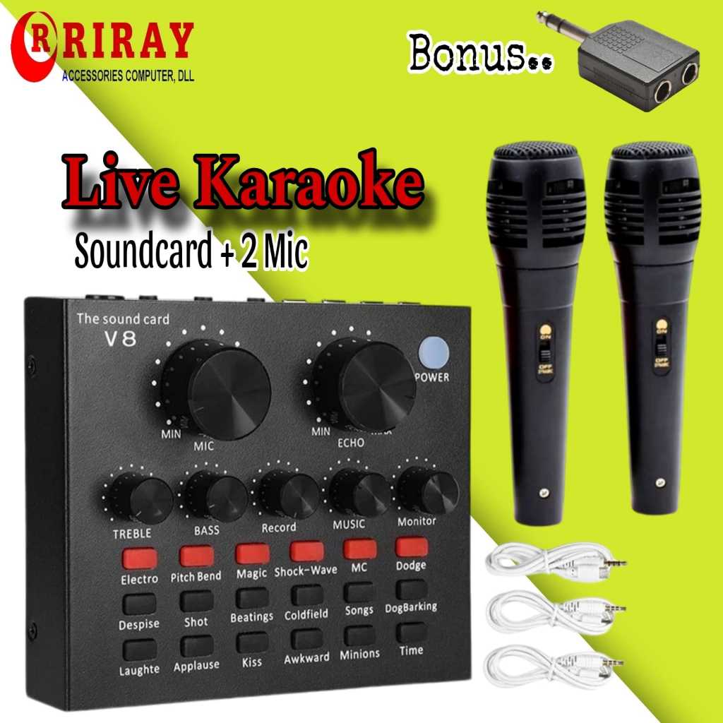 PAKET ALAT KAROKE Sound Card V8 Soundcard Mixer Audio Live Broadcast Mixer mini Bluetooth Audio USB 