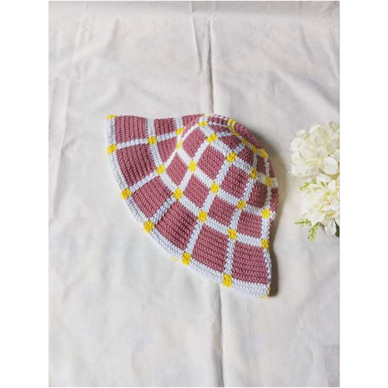 Topi Rajut Bucket Hat Canada Dewasa Unisex Topi Rajut Handmade