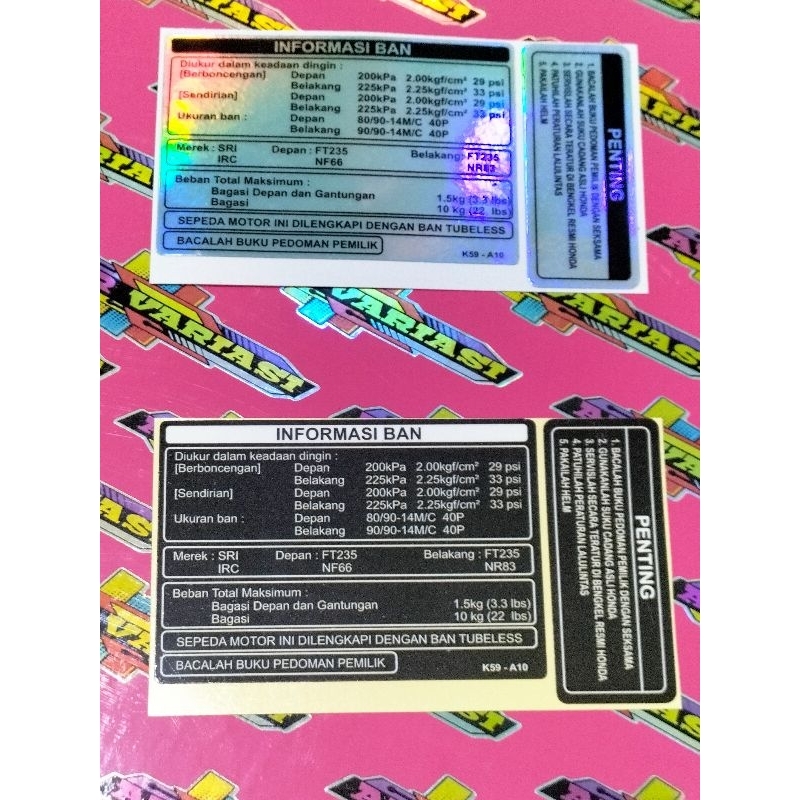 STICKER INFORMASI BAN HONDA STIKER PRINTING CUTTING