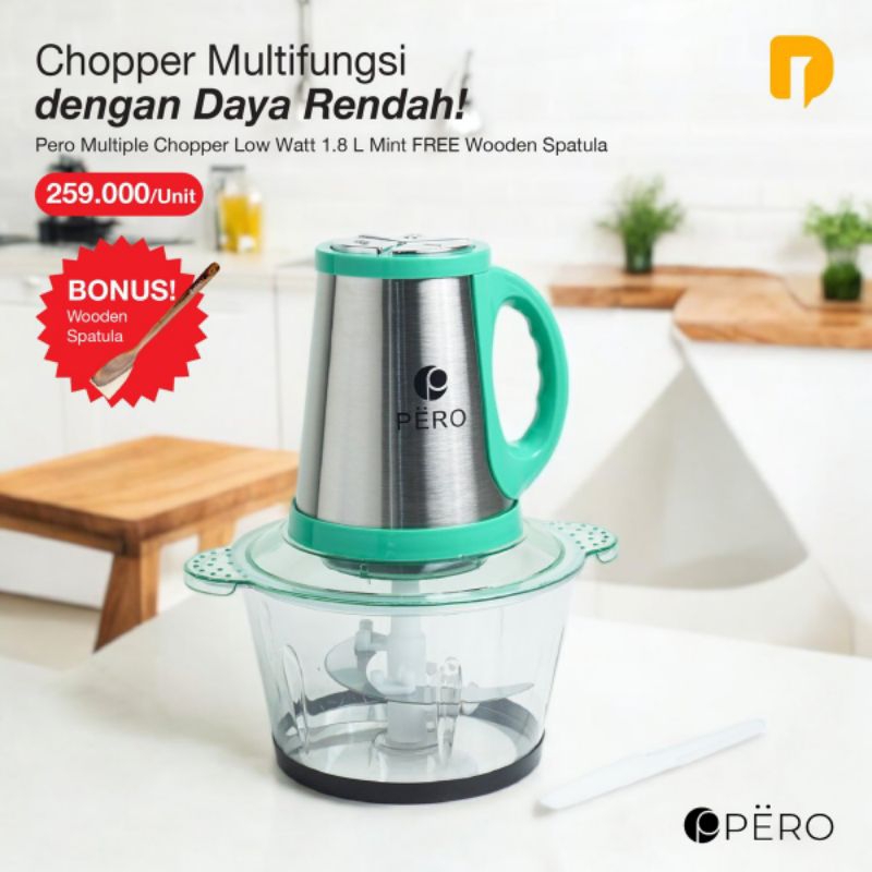 Pero Multiple Chopper Low Watt 1.8 L Rose Gold FREE Wooden Spatula